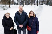 Från vänster: Larissa, Sergiy Shevchenko, Natali Panchuk. Larissa flydde Mariupol med sin familj när kriget bröt ut. Natali Panchuk är ordförande i Ukrainska föreningen i Östnyland medan Sergiy Shevchenko är vice ordförande.
