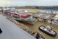 Första testet. Fartyget MN Baroque fick den äran att vara först med att testköra slussen Agua Clara i det nya kanalsystemet den 9 juni.