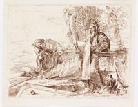 Stående filosof med stor bok. Av Giovanni Battista Tiepolo. Etsning, tryckt med brun trycksvärta.