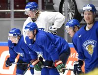 Antti Pihlström, Patrik Laine, Mikko Koivu och Mikael Granlund under onsdagens träningar