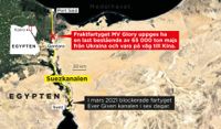 Webbkarta som pekar ut var fartyget MV Glory gick på grund.