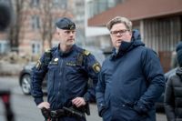 Justitieminister Gunnar Strömmer (M) besöker Huvudsta centrum, Solna, där en person sköts till döds sent på fredagskvällen.