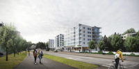 Fantombild. Så här tänker sig planläggarna på staden att Gäddviks centrum kunde se ut i framtiden. Arbetet med att uppdatera detaljplanen för kvarteret med köpcentret har precis börjat.