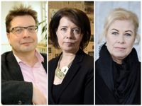 Journalister i Finland är besvikna över att tingsrätten fällde Helsingin Sanomats reportrar för röjande av statshemlighet på fredagen. Från vänster Helsingin Sanomats tillförordnade chefredaktör Antero Mukka, Journalistförbundets ordförande Hanne Aho och Päivi Korpisaari, professor i kommunikationsrätt.