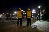 Industriförbundets strejkvakter vid ABB:s fabrik i Sockenbacka i Helsingfors 1 februari när Industriförbundets, Pros och de högre tjänstemännens YTN:s strejk bröt ut tidigt på morgonen.