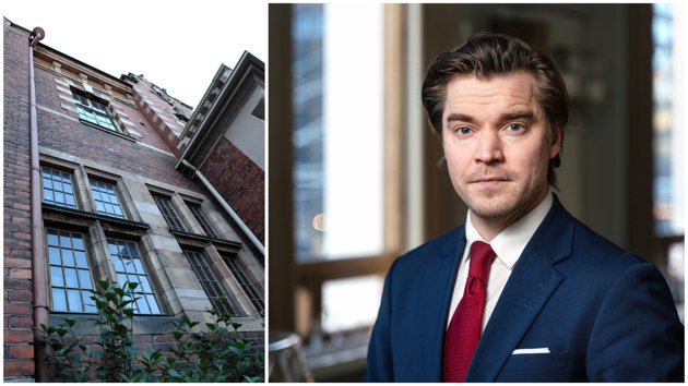 Dimitri Qvintus är kandidat i Helsingfors och ordförande för Finlands svenska socialdemokrater. Till vänster Svenska Klubbens lokal i Kronohagen i Helsingfors.