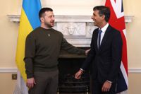 Storbritanniens premiärminister Rishi Sunak tog emot Ukrainas president Volodymyr Zelenskyj i London i februari.