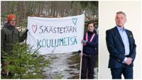 Demonstranterna Antti Pesonen och Jenni Koistinen har i egenskap av föräldrar engagerat sig för den så kallade skolskogen i Isnäs.