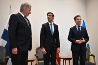 President Sauli Niinistö, Storbitanniens premiärminister Rishi Sunak och Sveriges statsminister Ulf Kristersson möttes på säkerhetskonferensen i München den 18 februari 2023.