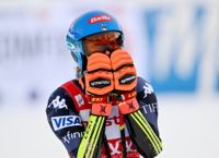 Mikaela Shiffrin, USA, efter andra åket i storslalomtävlingen i världscupen, Åre.