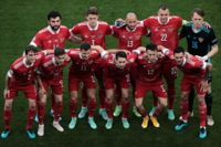 Det ryska landslaget i samband med matchen mot Danmark i EM 2021.