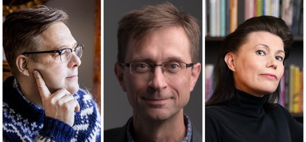 Riko Eklundh (t.v.) och Hannele Mikaela Taivassalo (t.h.) säger att det både inom skådespelar- och författarskrået finns en stor oro för pensionsåren, när antalet extra konstnärspensioner som staten beviljas inte har ökat i takt med den åldrande demografin. Centret för konstfrämjande Taikes chef för konststöd Henri Terho håller med om att det nuvarande systemet är ohållbart.