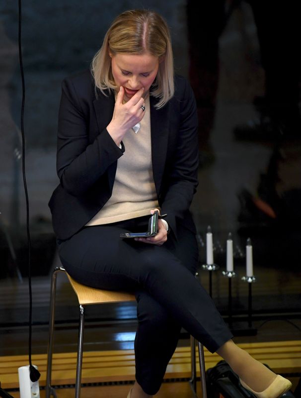 Sannfinländarnas Riikka Purra följde valresultatet i välfärdsområdesvalet 2022.