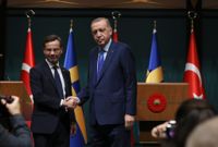 Statsminister Ulf Kristersson (M) och Turkiets president Recep Tayyip Erdogan. Arkivbild.