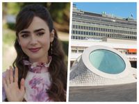 Lily Collins, stjärna i Netflixserien Emily in Paris, fotograferade bland annat Amos Rex tak när hon var i Helsingfors i helgen.