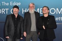 The Edge, David Letterman och Bono på premiären av Bono & The Edge – A sort of homecoming, with Dave Letterman.
