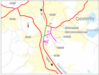 Under vägarbetet är bara en körfil i bruk och kollektivtrafikens hållplatser används inte.