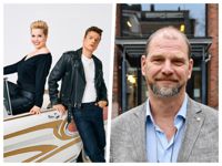 Huvudrollsinnehavarna i Grease, Heta Halonen och Mikael Saari, och Johan Storgård, vd för produktionsbolaget AMFI Musicals.