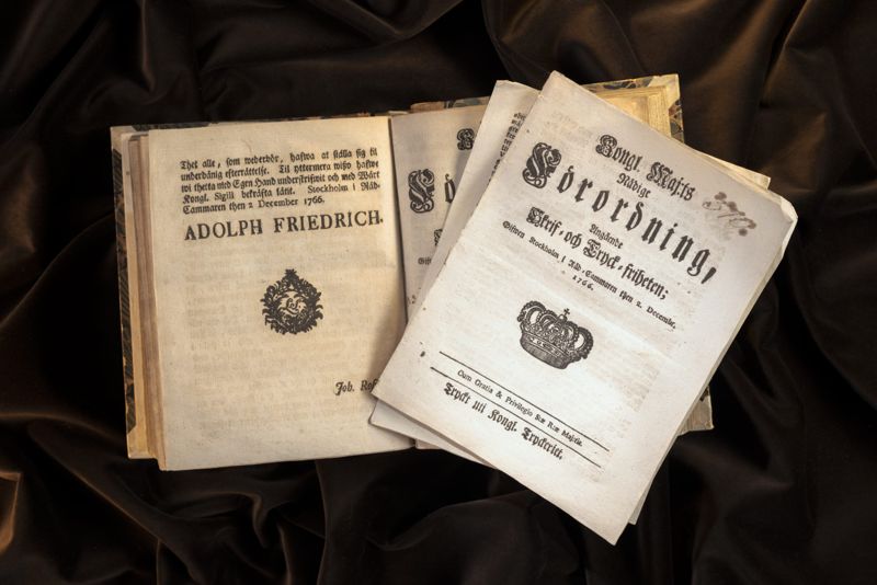 Den svenska tryckfrihetsförordningen från 1766.