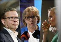Petteri Orpo (Saml), Anna-Maja Henriksson (SFP) och Riikka Purra (Sannf).