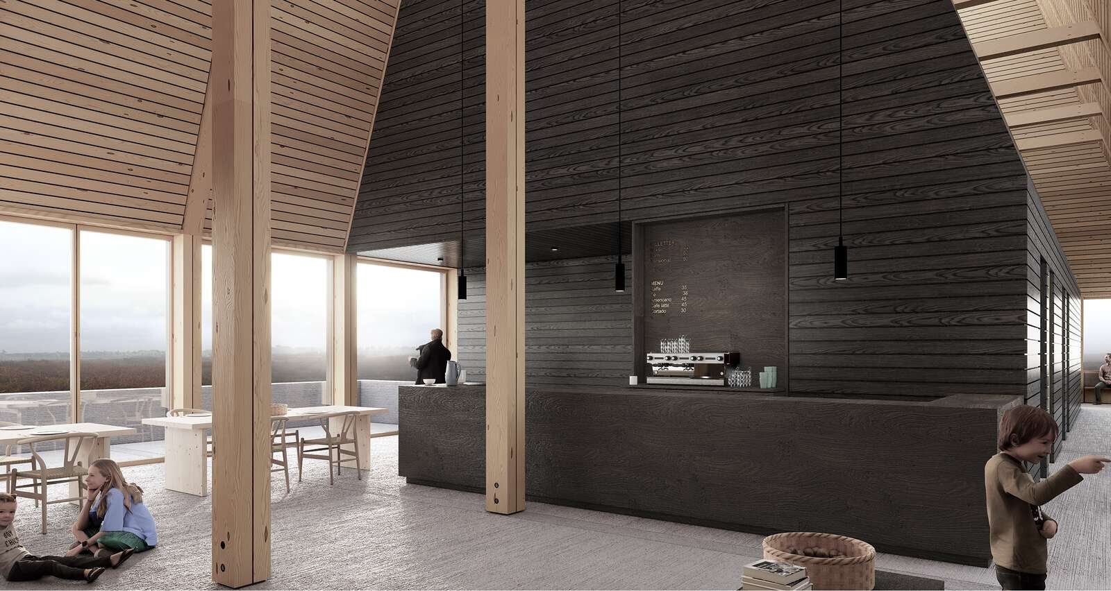 Der bliver udsigt til heden i alle retninger, hvis Hedens Hus bliver til noget. Illustration: Holscher Nordberg Architects