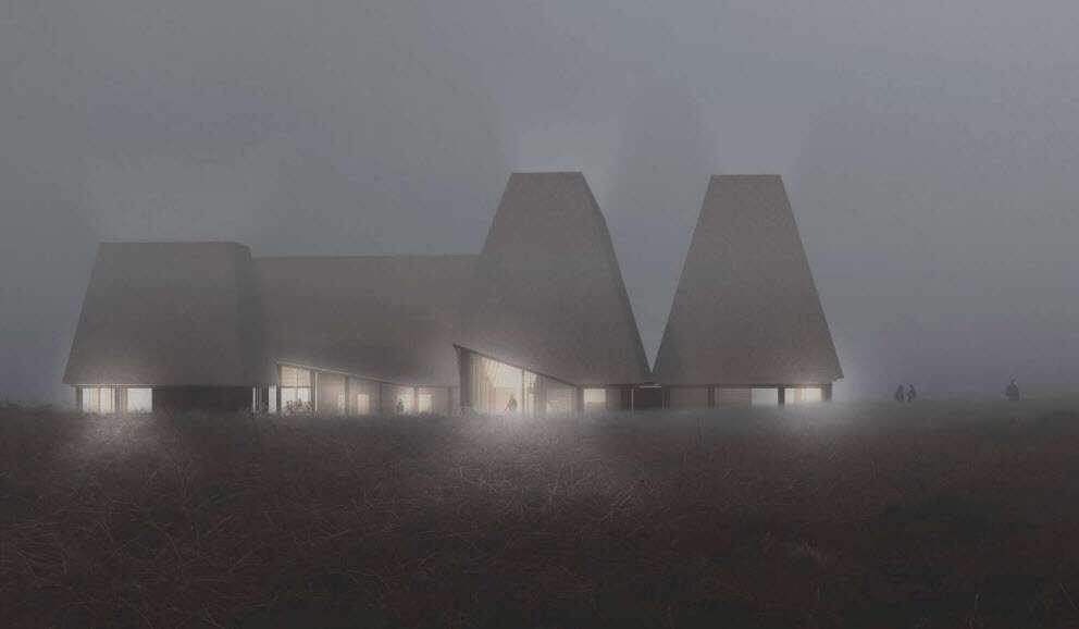 Hedens Hus vil blive et markant vartegn i Sydfjends, hvis det lykkes at få det etableret, som det er tænkt. Illustration: Holscher Nordberg Architects