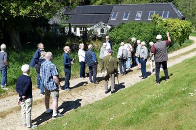Solceller er der kommet på taget af den lille bygning, som i sin tid rummede Trøstrups bolig med skolestue i den ene ende. I mellem var en lille forgang og kontor - eller Trøstrups arbejds- og roderum ifølge E. Tang Kristensens beskrivelse. Foran huset findes stadig den stensætning, han lavede. Foto: Museumsforeningen