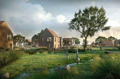 Et af elementerne i det kommende projekt er, at natur og boliger skal spille godt sammen. Visualisering: Sweco
