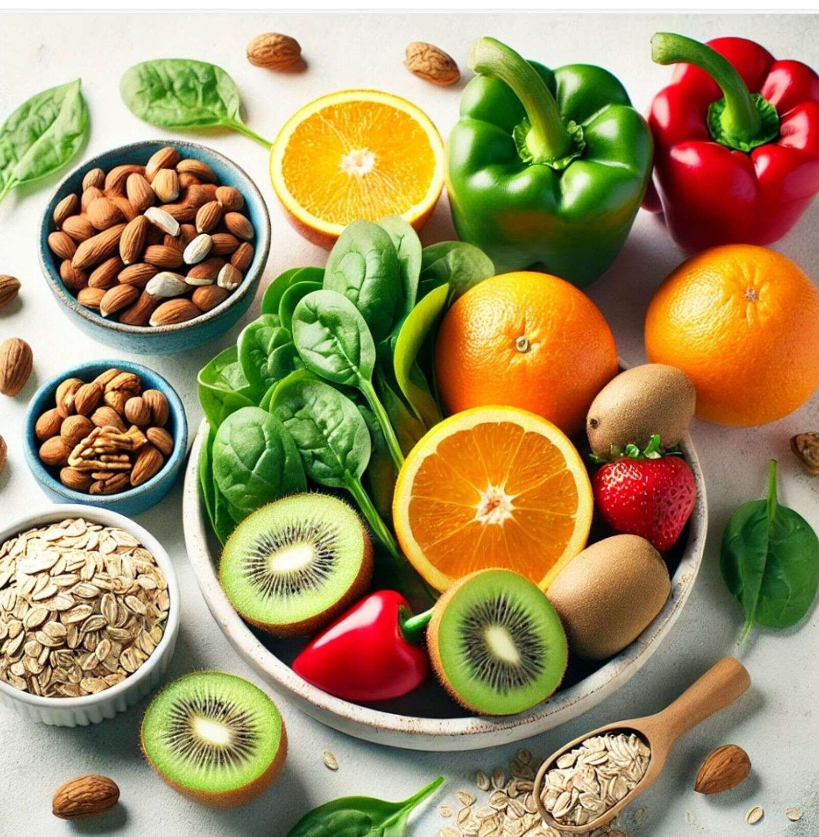 Kosten kan have en positiv indvirkning på, hvor hurtigt du kommer dig efter en forkølelse. Blandt andet C-vitamin er en vigtig ingrediens for dit immunforsvar. Billedet er genereret ved hjælp af AI