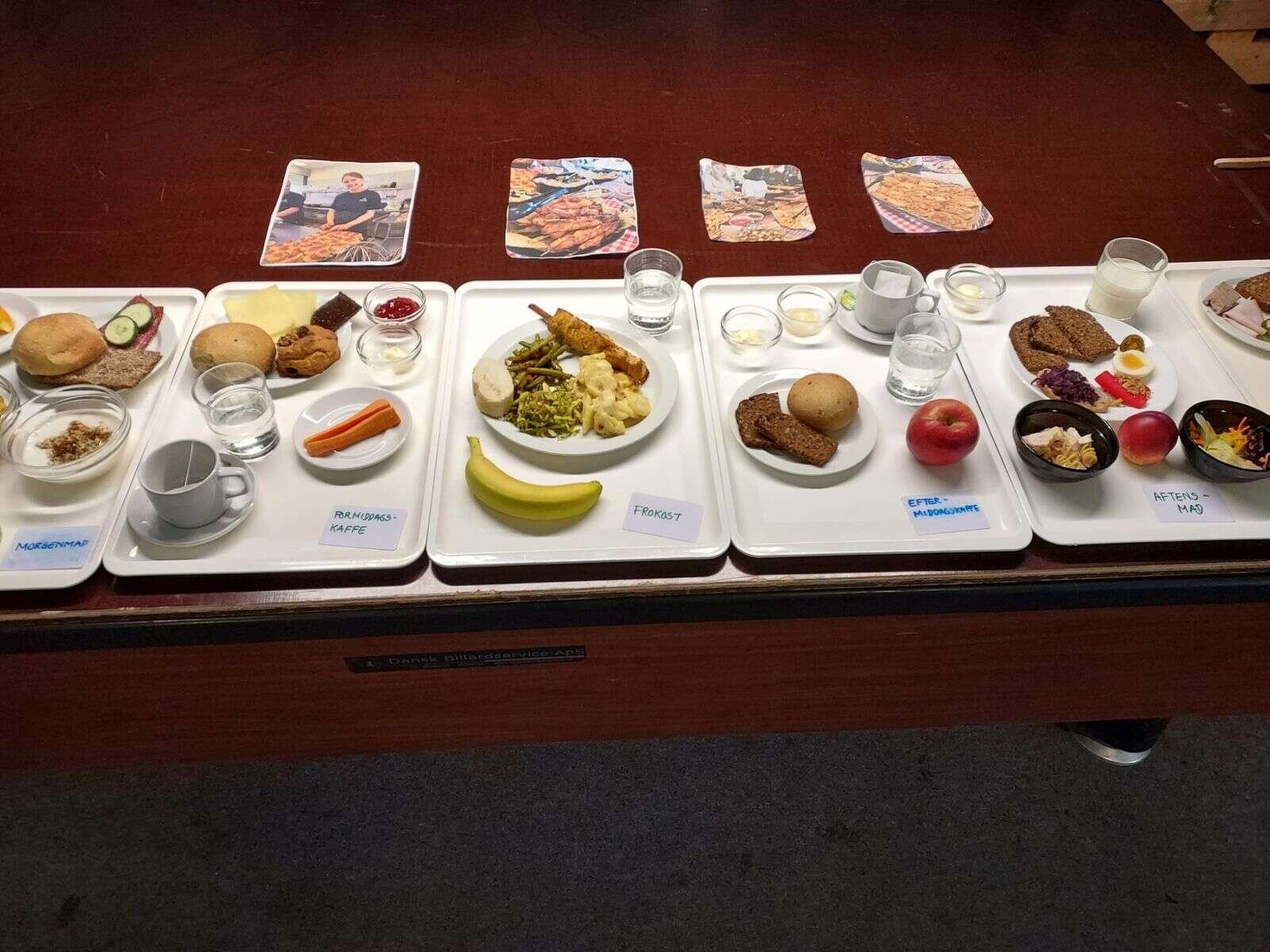 Der skal en del mad til at holde en efterskoleelev i gang. Her ses de fleste af de typiske måltider. Privatfoto