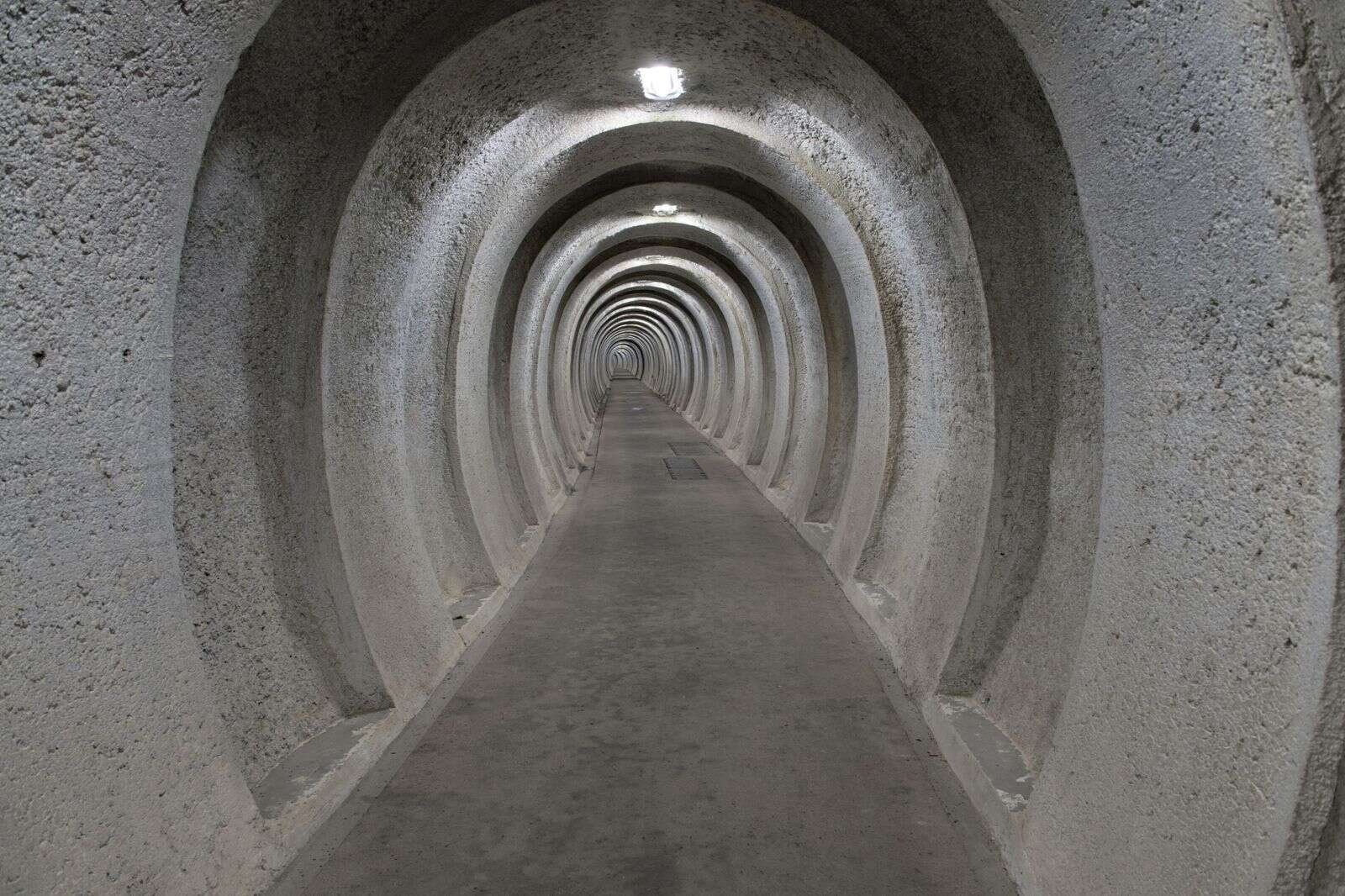 Inden man ankommer til den den af bunkeren, der skulle rummer regering, regent og embedsfolk, kommer man igennem en lang indgangstunnel. Foto: Lars Horn og Nordjyske Museer