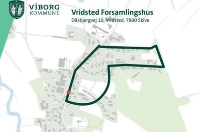 Vridsted er kommet med på opvarmningen til Royal Run i Viborg den 9. juni 2025 med en såkaldt One Mile-rute med udgangspunkt ved Vridsted Forsamlingshus. Illustration: Viborg Kommune