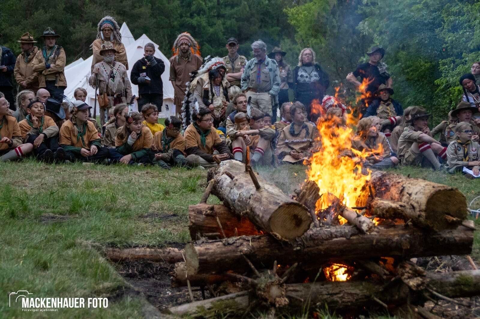 Jens Langkniv Gruppen i Sparkær inviterede resten af De Gule Spejdere i Danmark på indianerlejr ved Birkesø i kristi himmelfartsferien. Foto: Jacob Mackenhauer