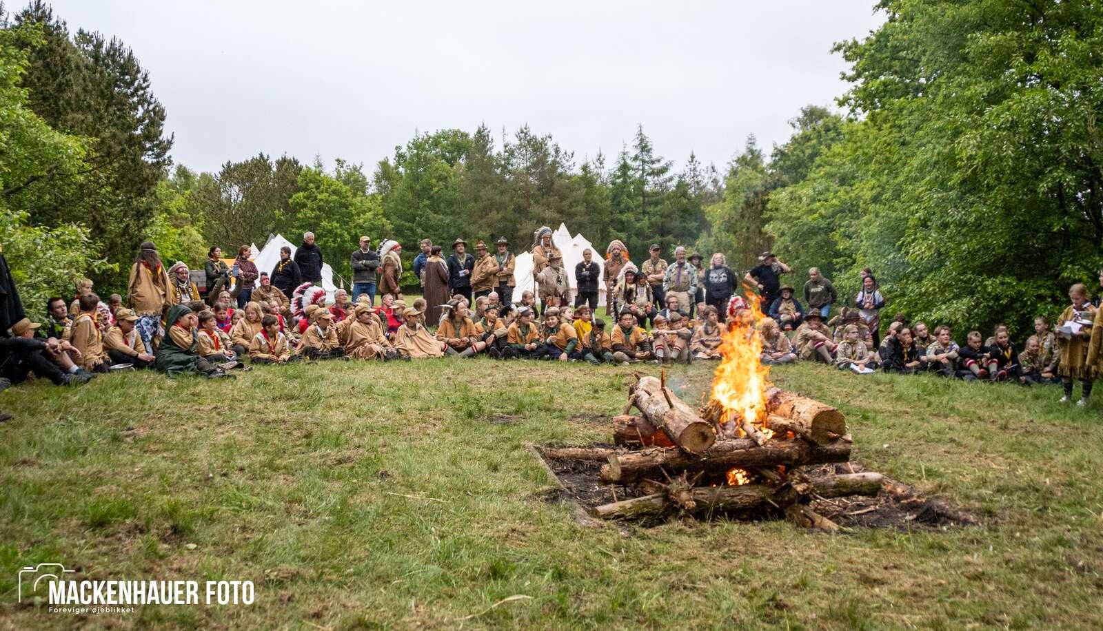 Jens Langkniv Gruppen i Sparkær inviterede resten af De Gule Spejdere i Danmark på indianerlejr ved Birkesø i kristi himmelfartsferien. Foto: Jacob Mackenhauer