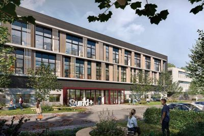 Sådan kan det nye sundheds- og uddannelseskompleks på den gamle sygehusgrund komme til at se ud. En ny lægeklinik for op mod 3200 herningensere bliver en af lejerne. Visualisering: Sweco arkitekter og ingeniører