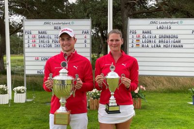 Smørum Golfklub sikrede sig en dobbelt triumf i årets DIAC-turnering i Silkeborg Golfklub med Daniel Toft og Olivia Grønborg som vindere. Foto: F-Com