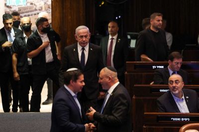 Israels premierminister, Benjamin Netanyahu, i Knesset, som er Israels parlament, tirsdag.