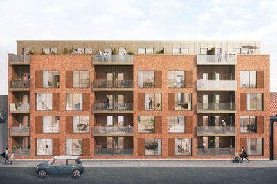 En fem etagers lejlighedsbygning er skudt op på Bethaniagade på grunden, hvor værtshuset Eldorado tidligere lå. Årstiderne har tegnet projektet, som ejendomsudvikler Jesper Blicher står bag. Visualisering: Årstiderne Arkitekter