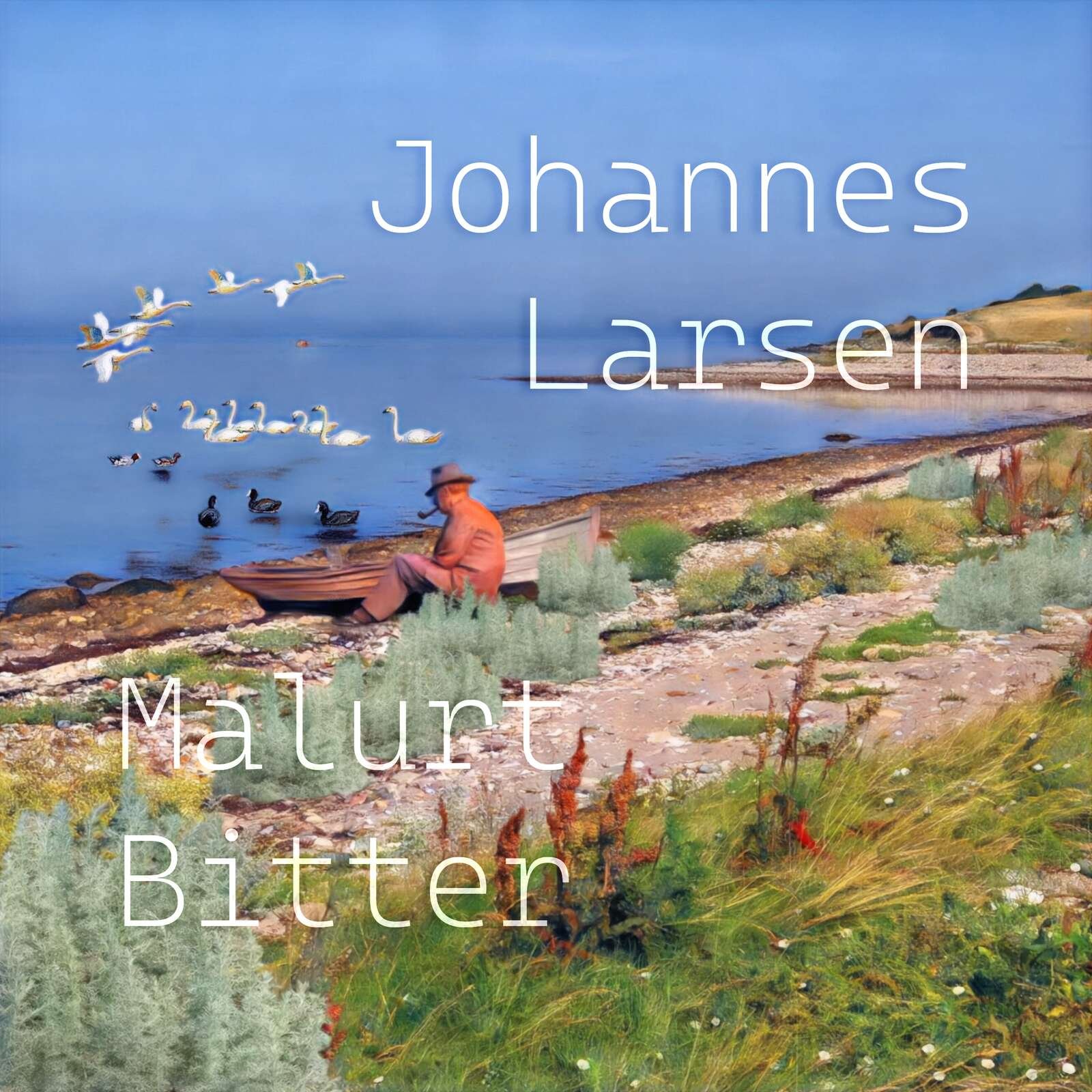 <em id="emphasis-b4c2b113e244ef0432fcbe5493dcad65">Arne Friis Hansens hjemmedesignede etiket til snapseturens »malurtbitter« viser fuglemaleren Johannes Larsen på Fyns Hoved, hvor strandmalurten vokser frodigt på stranden. Privatfoto</em>