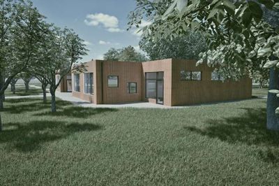 Concept Living fra Engesvang er netop i gang med at opføre denne udbygning på Gødvadskolen i Silkeborg. Visualisering: Concept Living