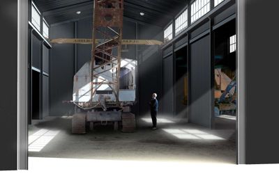 Sådan forestiller arkitektfirmaet Hahn Lavsen sig, at brunkulslejets nye maskinhal skal se ud - arkitekterne har hentet inspiration fra 1950'ernes industribyggeri med blandt andet et godt lysindfald.