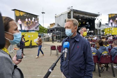 Herningensiske Alex Pedersen, der er direktør for den danske Tour-start i 2022, var torsdag på plads til holdpræsentationen ved årets Tour de France, der begynder lørdag. Foto: Claus Bonnerup/Ritzau Scanpix