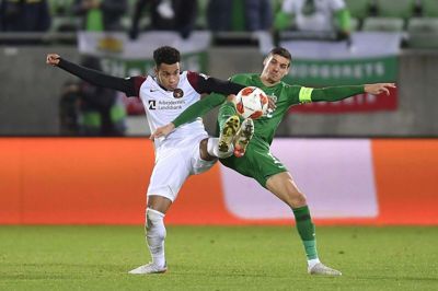 Paulinho og resten af FCM-holdet ved nu, hvilke hold der ligger i bowlen til lodtrækningen på mandag. Det europæiske eventyr fortsætter nemlig i Conference League til februar. Foto: Ritzau Scanpix