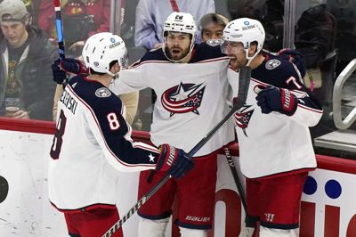 Colombus Blue Jackets og Oliver Bjorkstrand (i.m.) vandt i nat dansk tid 7-3 over Buffalo Sabres. Foto: Ritzau Scanpix