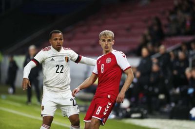 Gustav Isaksen scorede det danske mål, da han i tirsdags spillede på MCH Arena med det danske U21-landshold. Det er første gang, FCM-profilen »gæstede« Herning med landsholdet. Foto: Malene Tswai