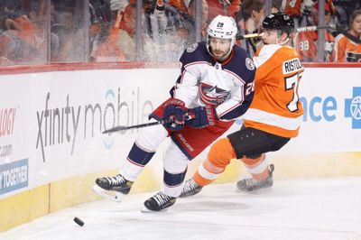 Oliver Bjorkstrand og Columbus Blue Jackets vandt i nat dansk tid 4-2 på udebane mod Philadelphia Flyers. Foto: Ritzau Scanpix