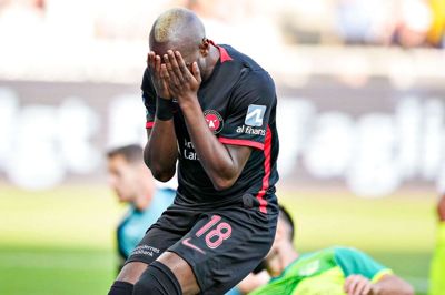 Edward Chilufya brændte flere store chancer i FC Midtjyllands skuffende europæiske kamp. Foto: Henning Bagger/Ritzau Scanpix