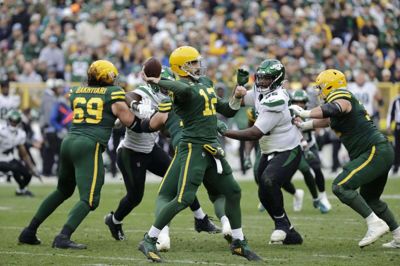 Aaron Rodgers skal i næste sæson kaste bolde for New York Jets, som han sidste år tabte til. (Arkivfoto).