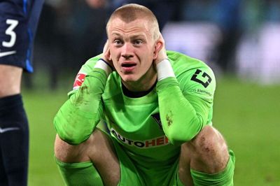 Den danske målmand Oliver Christensen var med på det Hertha Berlin-mandskab, der rykkede ud af Bundesligaen og nu skal spille i den næstbedste række med en milliongæld. (Arkivfoto).