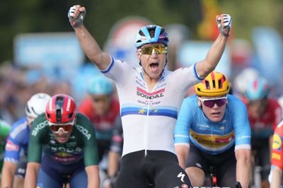 Hollandske Fabio Jakobsen vinder anden etape i PostNord Danmark Rundt 2023 i Silkeborg onsdag den 16. august 2023.